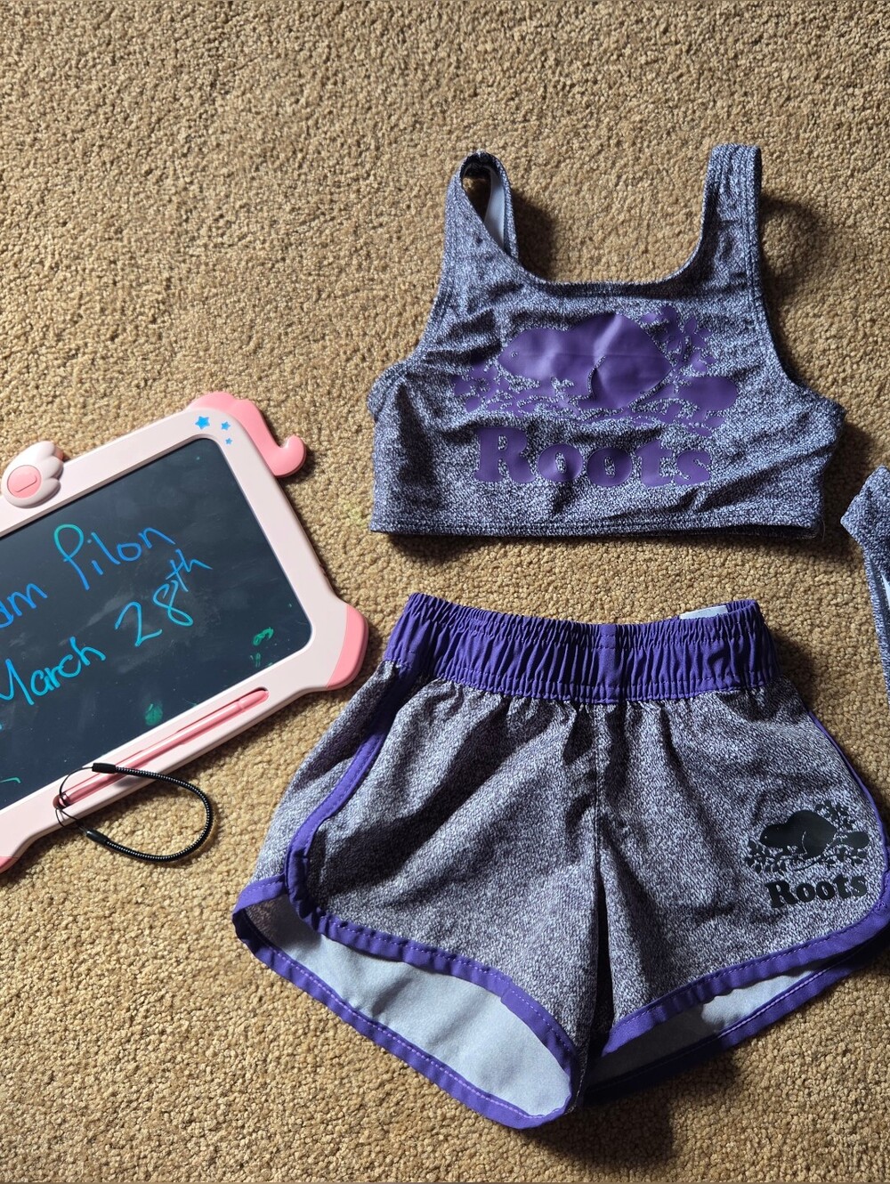 Toddler girls Roots Purple Active Swim Set – Tankini Top, Shorts & Bikini Bottom